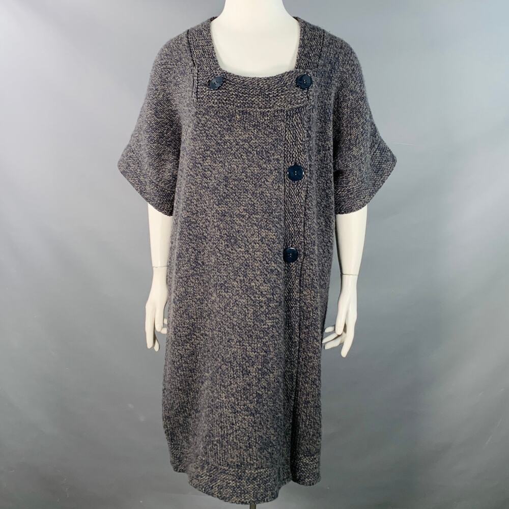 STELLA McCARTNEY Size L Grey Navy Wool Cashmere Melange Knit Coat